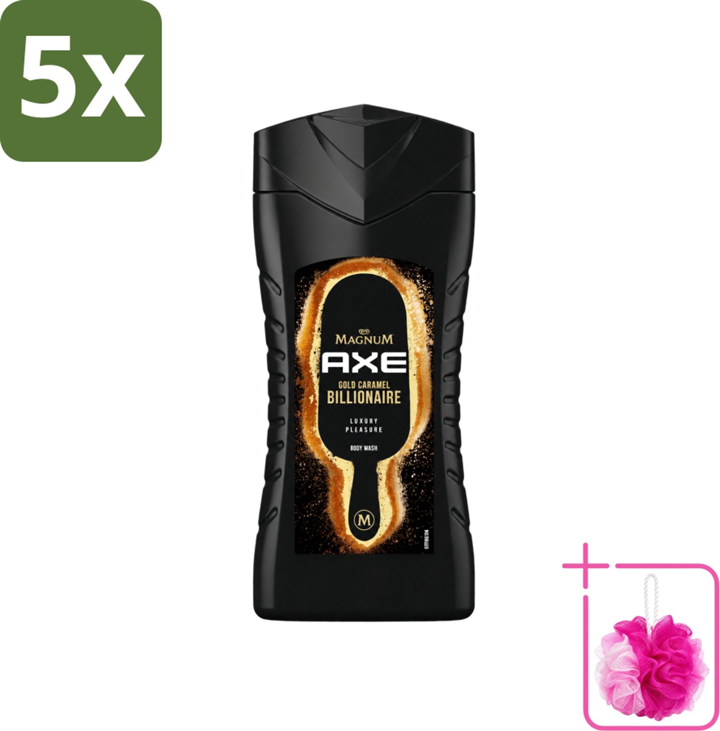 5 x Axe X Magnum - Douchegel - Gold Caramel Billionaire - 250 ml - Bulkverpakking - Douchegel - Douchemop - Lichaam
