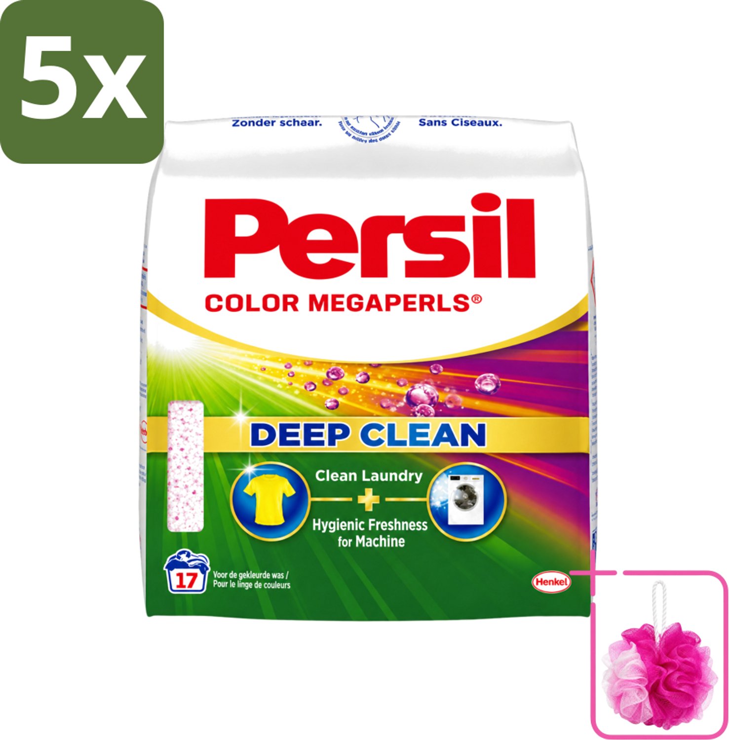 5 x Persil Color Megaperls - Deep Clean - Waspoeder - Gekleurde Was - 17 Wasbeurten - Bulkverpakking - Waspoeder - Douchemop - Wasbeurt