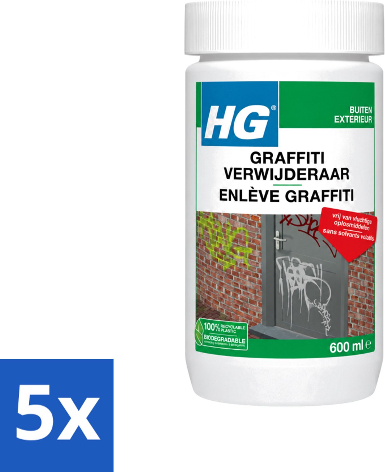 5 x HG - Graffitiverwijderaar - Voor Harde & Zachte Oppervlakken - 600 ml - Voordeelverpakking - 5 stuks