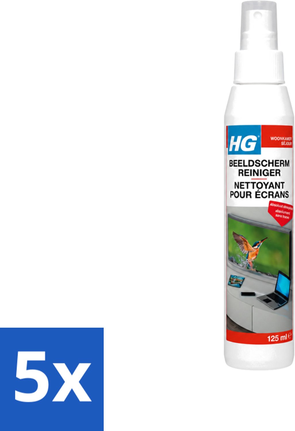 5 x HG - Beeldschermreiniger - Voor Streepvrije Schermen - 125 ml - Voordeelverpakking - 5 stuks