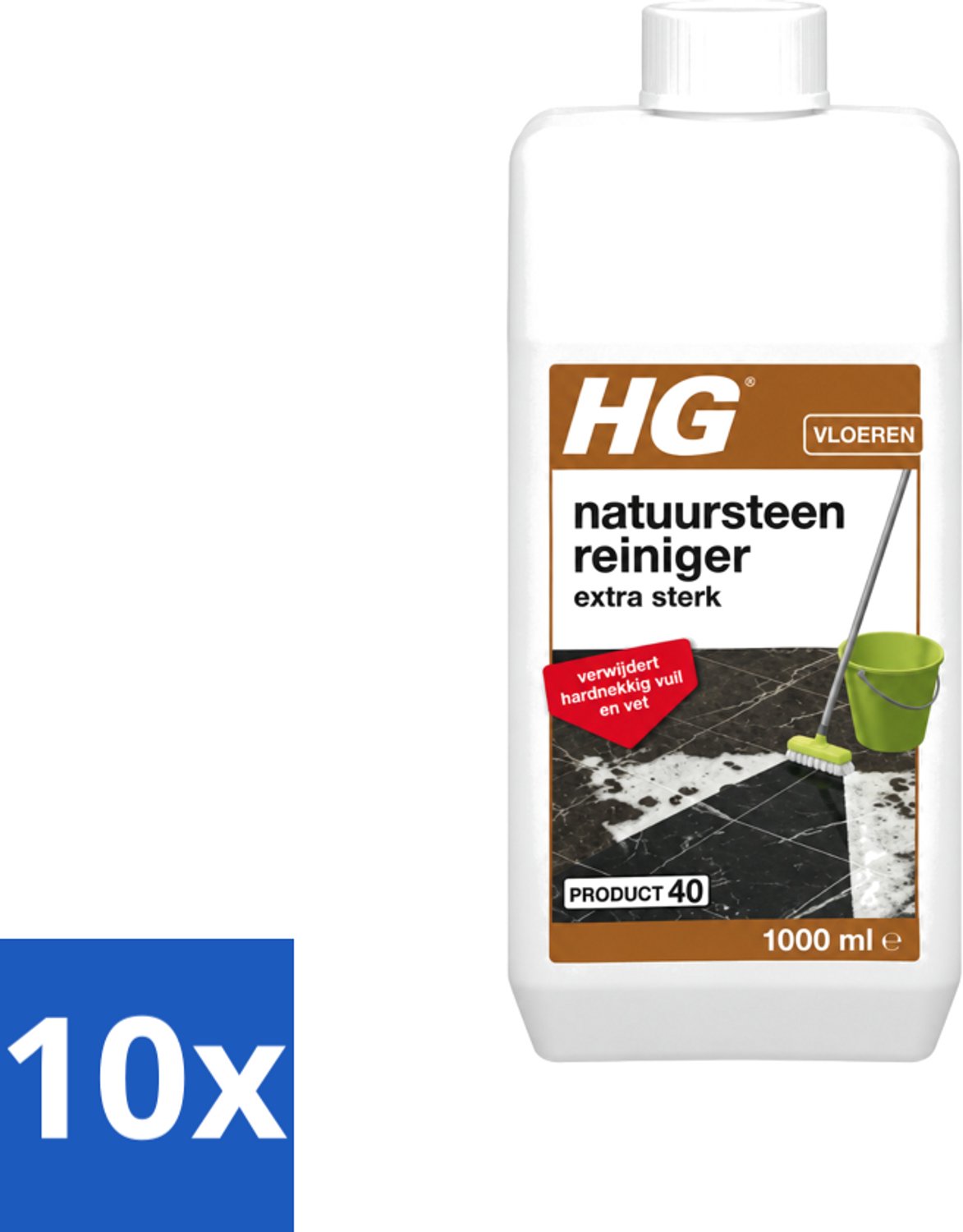 10 x HG - Natuursteenreiniger - Extra Sterk - Verwijdert Hardnekkig Vuil & Vet - 1L - Voordeelverpakking - 10 stuks