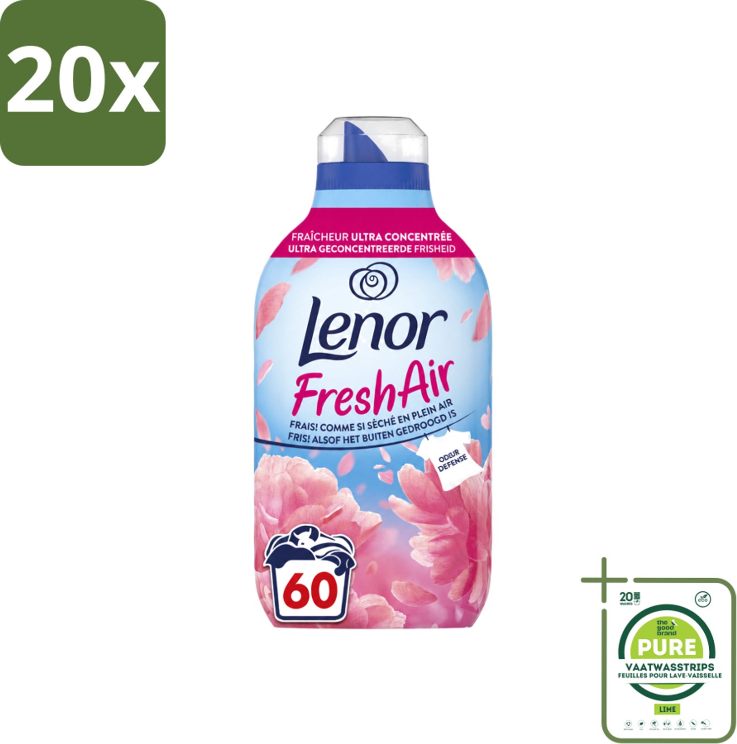 20 x Lenor – Wasverzachter – Bloesem – 60 Wasbeurten – 840 ml - Grootverpakking - Vaatwasstrips - Wasverzachter - Buitenluchtfrisheid - Bloesemgeur - Wasgoed - Geur