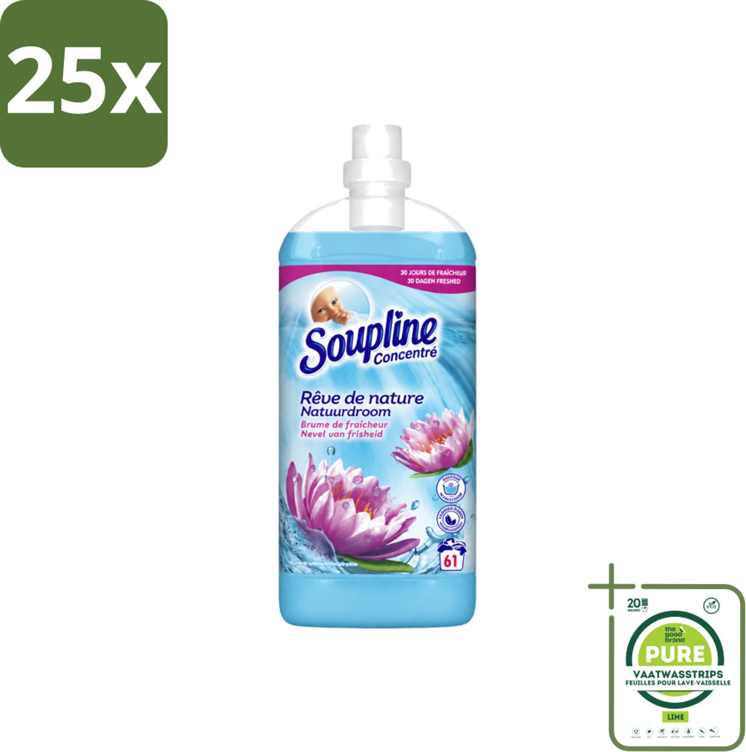 25 x Soupline – Wasverzachter – Nevel van Frisheid – 1,35 L - Grootverpakking - Vaatwasstrips - Wasverzachter - Nevel Van Frisheid - Wasverzachter Nevel Van Frisheid - Wasverzachter Voor Kleding - Wasverzachter Voor Beddengoed