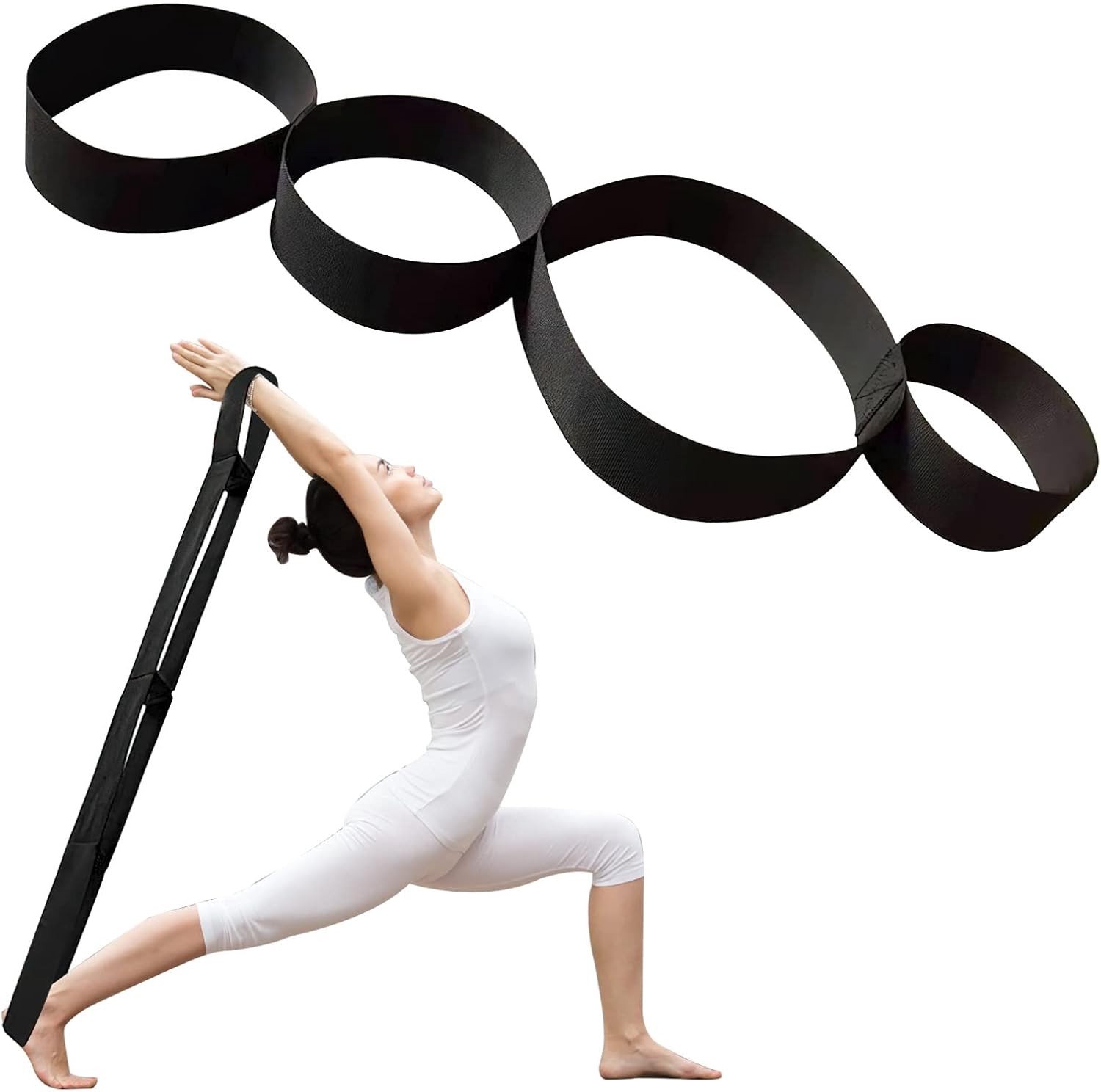 Yoga Band met 4 Loops - Stretchband voor Yoga, Pilates en Fascia Training, Duurzame Oefenband van 100% Katoen, 96 cm voor Pijntherapie en Flexibiliteit
