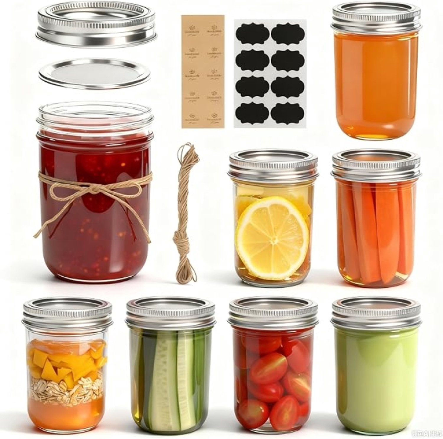 Nazik Living Mason Jars van Glas 240 ml met Schroefdeksel – Set van 8 Luchtdichte Inmaakpotten