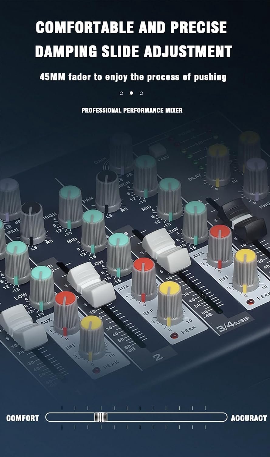 Mixer | 7-kanaals 2-Bus Mixer/w USB Audio Interface, Stereo voor opname DJ Stage Karaoke Muziek Toepassing — afbeelding 4