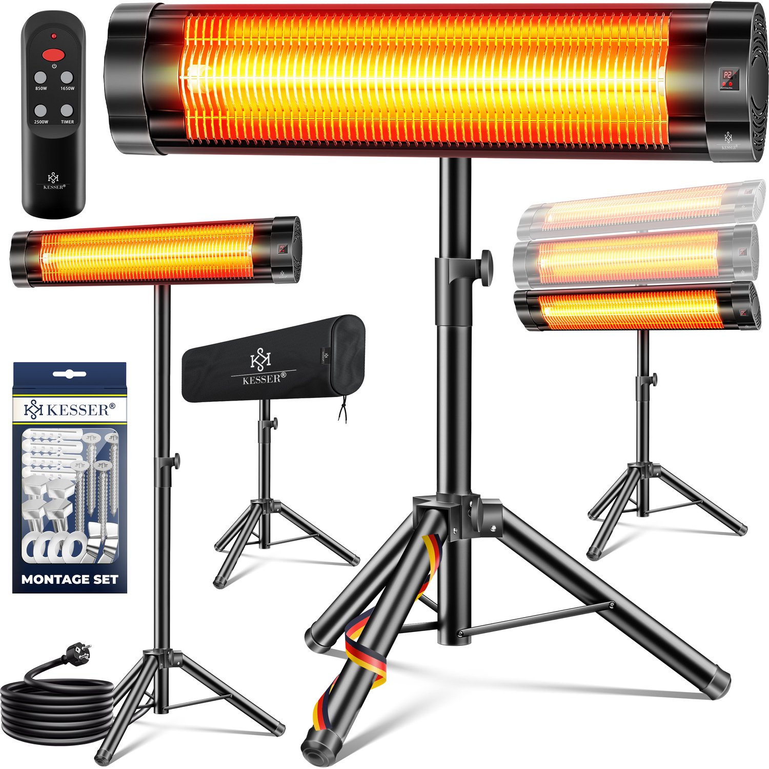 KESSER Terrasverwarmer Elektrisch 2500 W Staand - Infrarood Heater voor Buiten, In Hoogte Verstelbaar, met Afstandsbediening en Beschermhoes - Zwart – foto 3
