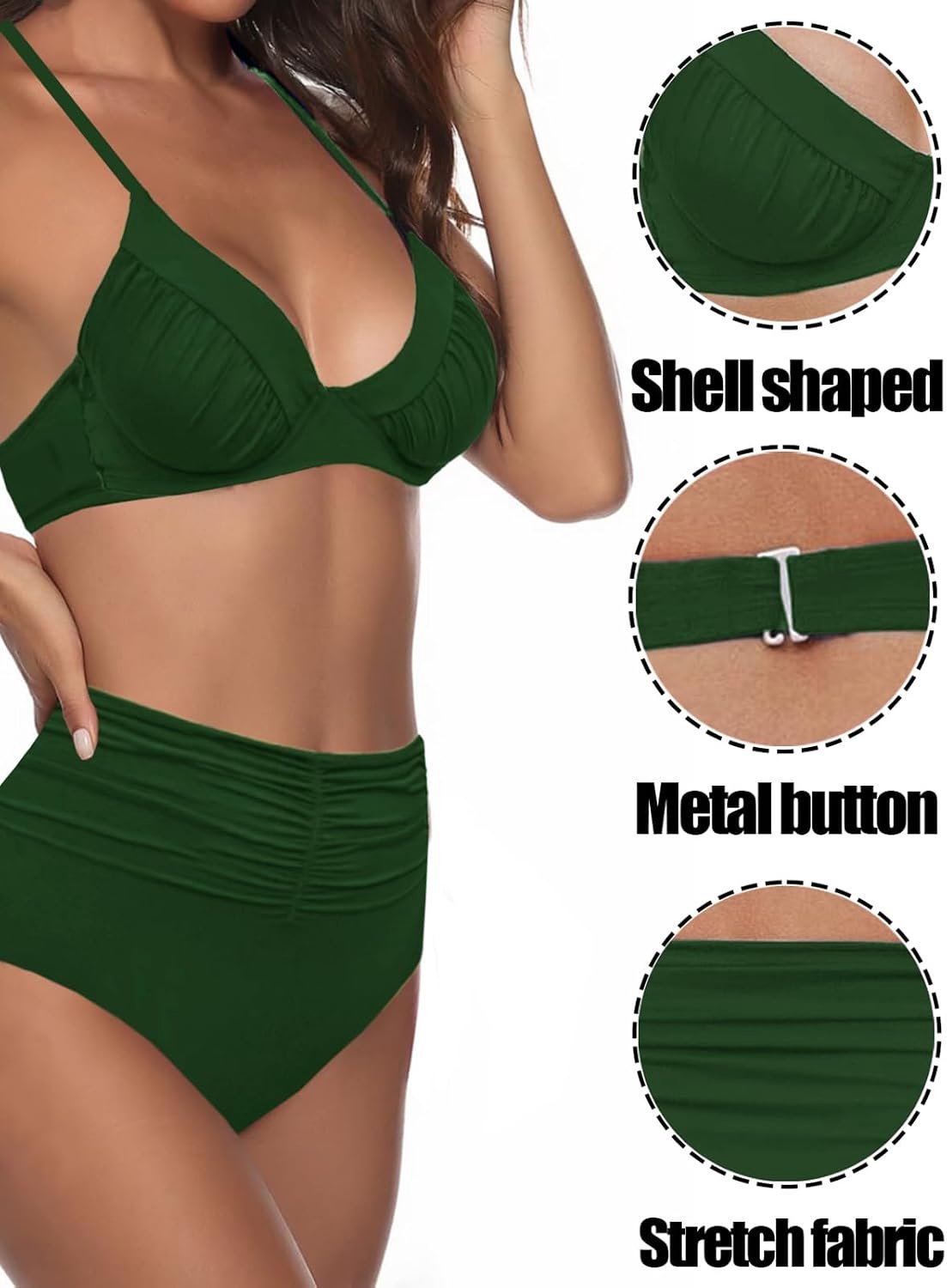 Bikini set V-hals push-up badmode hoge taille sexy bikini elegant tweedelig zacht badpak zwempak met verstelbare schouderbanden