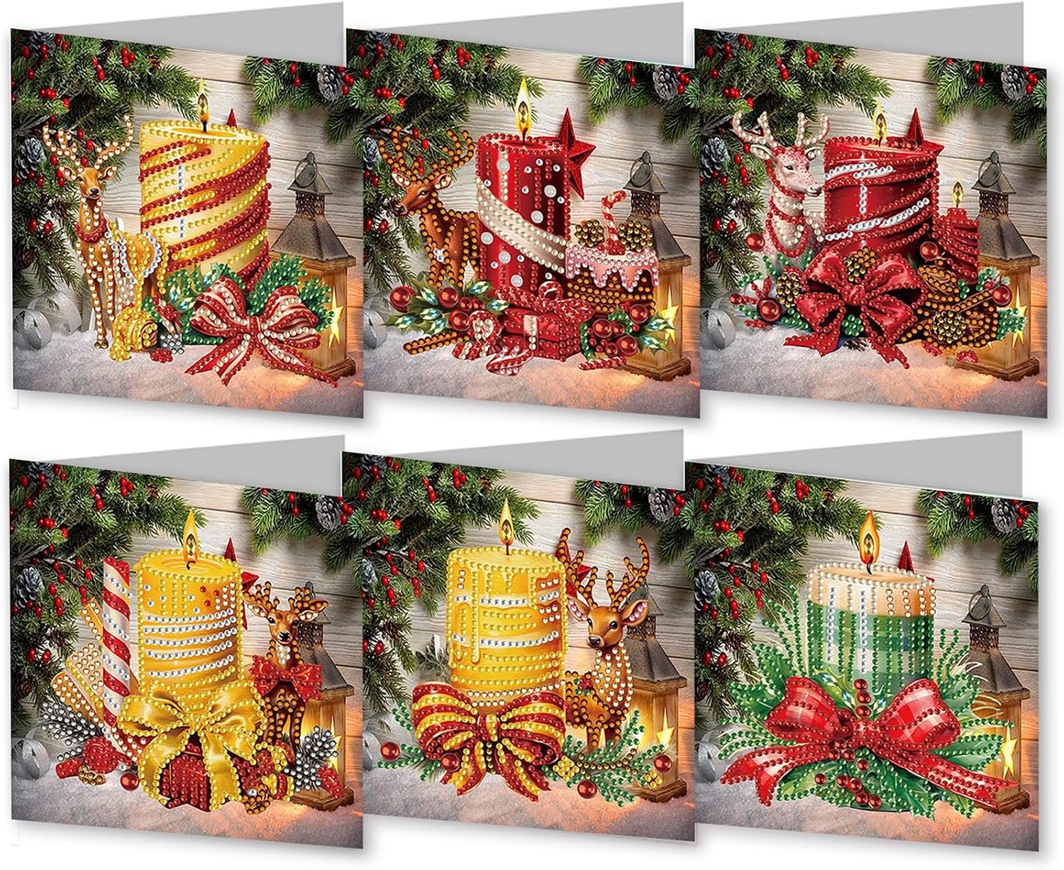 6 stuks kerst diamant schilderij wenskaart, diamant schilderij kaarten met envelop, 5D Diamond DIY schilderij kaarten, kerst wenskaarten kit, handgemaakt ambachtelijke cadeau voor Kerstmis, familie