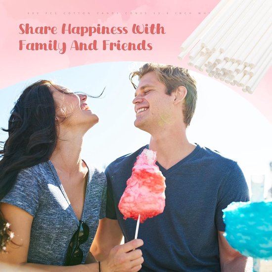 600 stuks suikerspin kegels 35 cm witte suikerspin sticks voor het maken van suiker, witte houder sticks voor verjaardagsfeestjes festivals — afbeelding 4