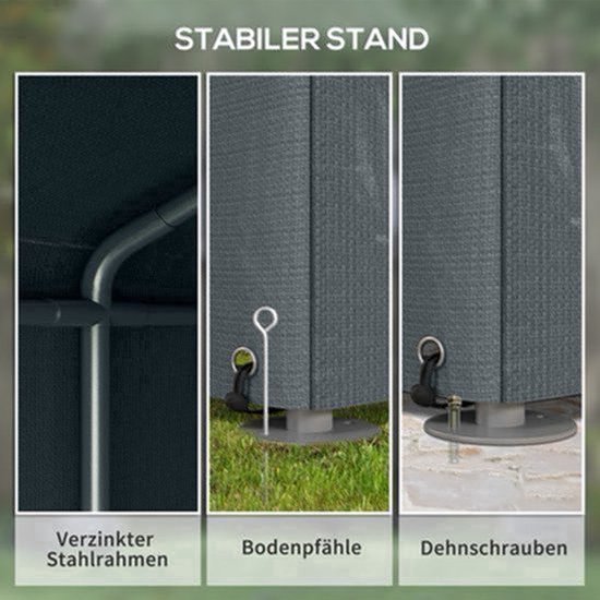 Opbergtent Buiten – Garage Tent – Tuinkas – Motor Tent – Caravan Tent – Donkergrijs – Waterafstotend PE – Robuust Metalen Frame – 160x218x172 cm — afbeelding 3