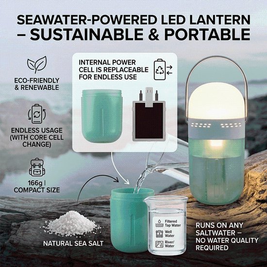 Campinglamp / Tentlamp Draagbare capsulelamp werkt op zout en water – geen batterijen nodig – voor verlichting bij stroomuitval — afbeelding 4