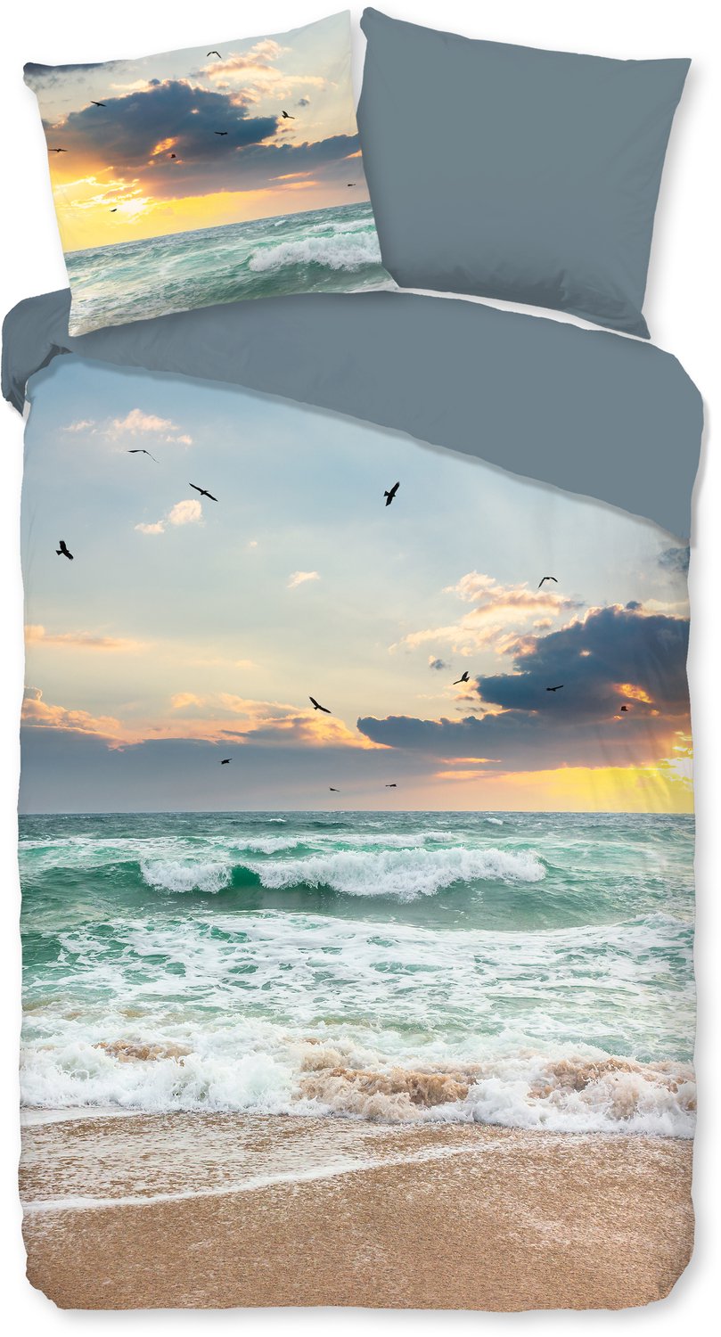 Pure dekbedovertrek zee met ondergaande zon - 1 persoons 140x200/220 cm - Multi - Microvezel