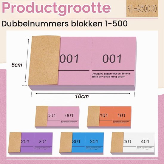 Nummerblokken - Elegant - 10 x 5 cm - Dubbele Nummerblokken 1-500 - Voor Evenementen en Loterijen — afbeelding 2