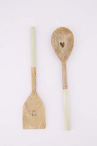 Zusss Keukenset Met Lepel & Spatel Hartje - Houten Keukengerei - Naturel/Wit - Mango Hout - Naturel/ Wit - 27,5X6cm