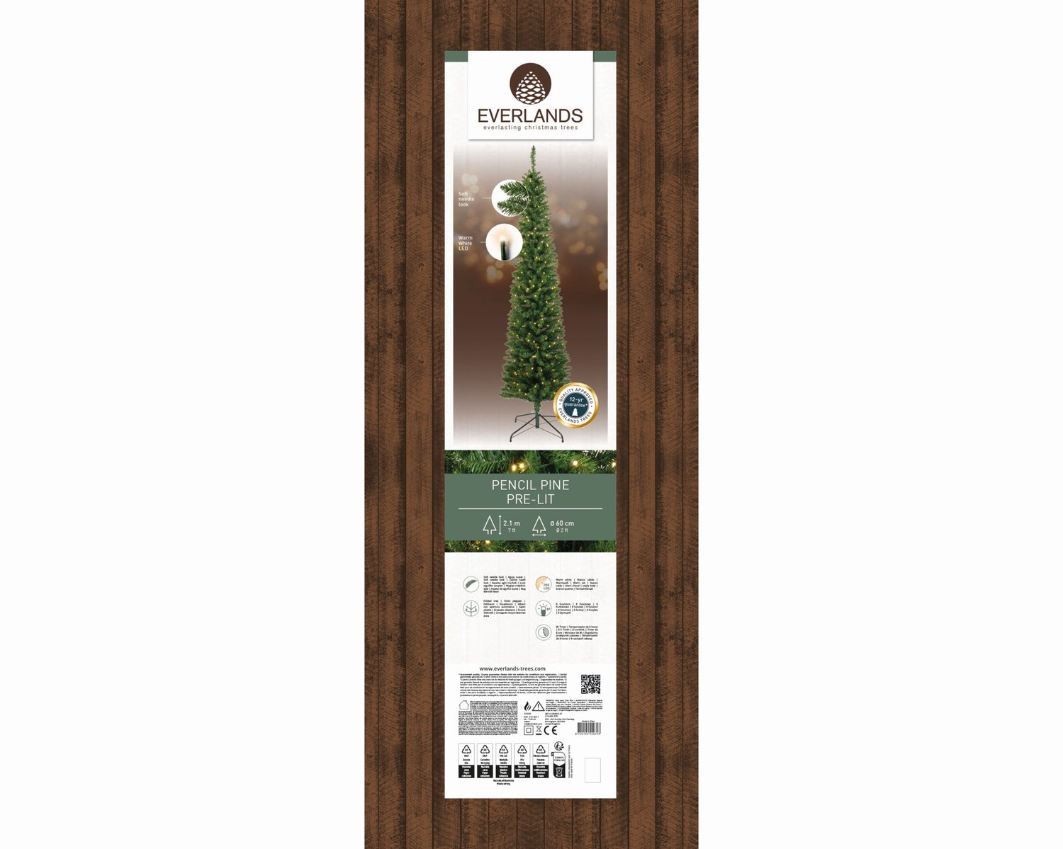 Everlands Pencil pine grote verlichte kunstkerstboom groen 210cm, 280 lampjes – foto 3
