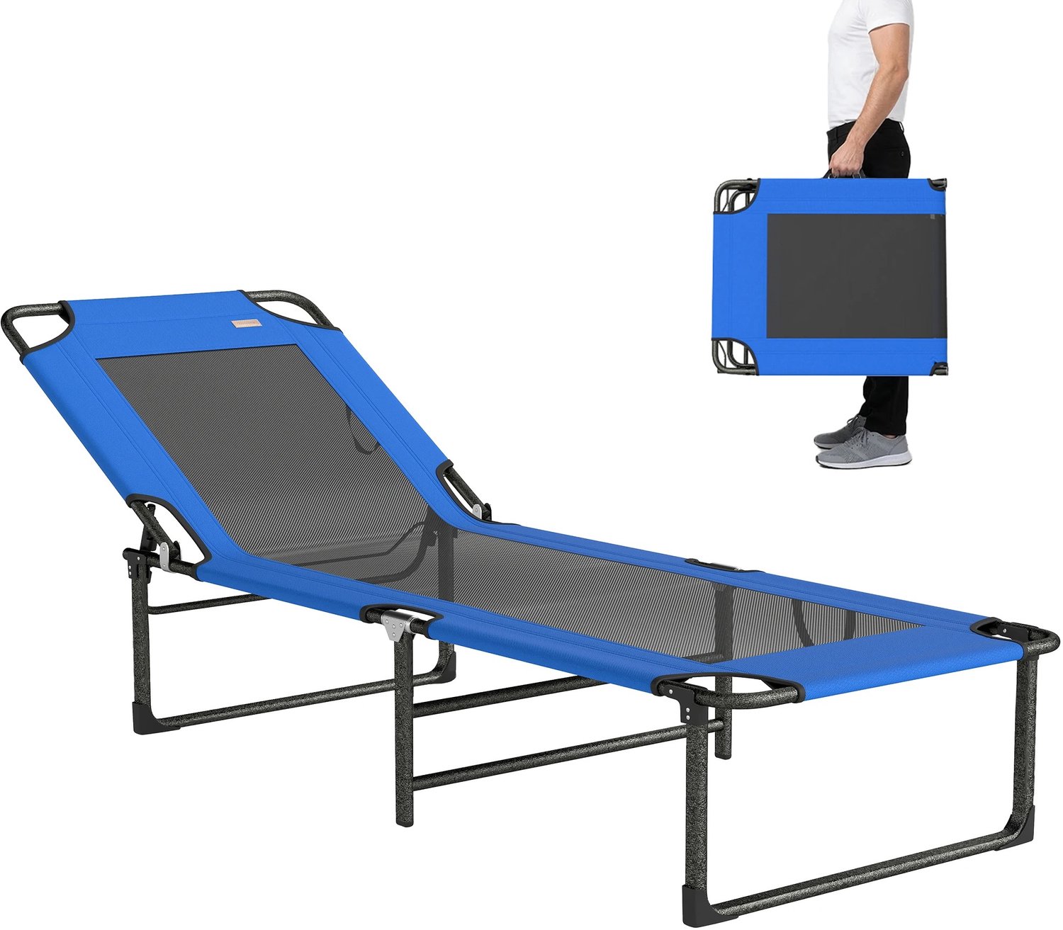 MokoHub Opvouwbare Tuinligstoel - Rugleuning 4 Standen Verstelbaar - Max. 120 kg - Terras, Zwembad, Strand - 175x58x68 cm - Blauw