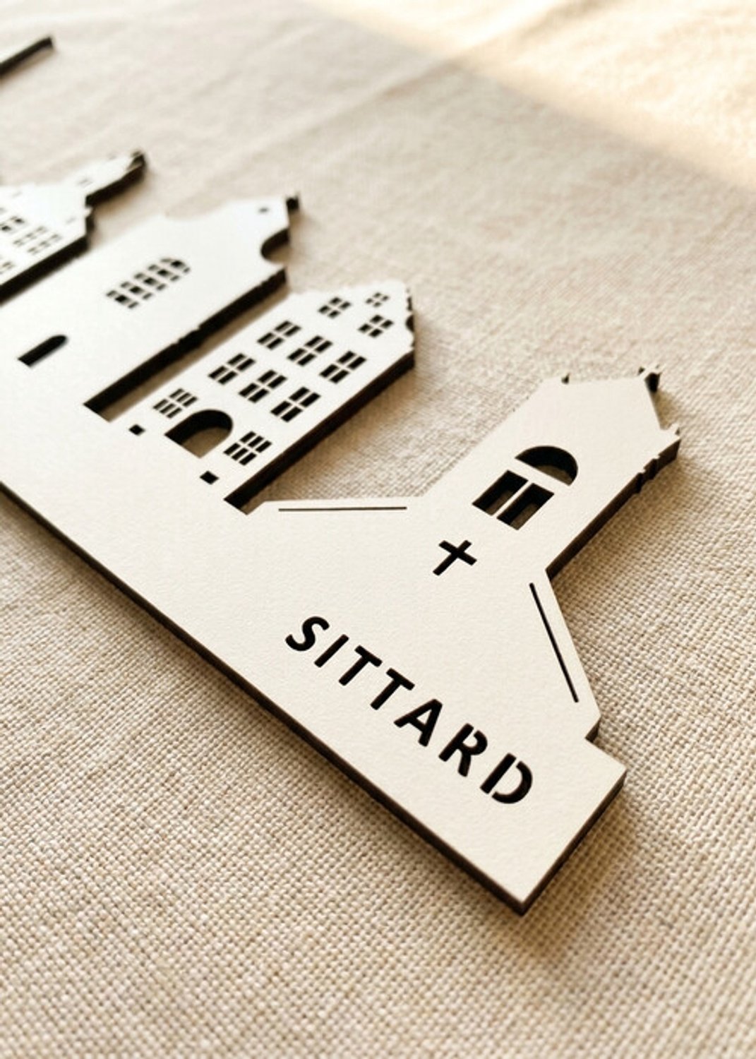Houten Skyline Sittard | Wanddecoratie voor aan de muur | Wit MDF | 100 cm breed