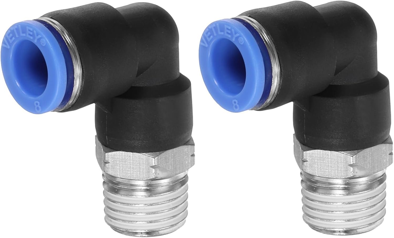 hoekfitting 8 mm - 1/4 inch NPT binnendraad - vernikkeld koper - voor luchtslang Vemera - 2 stuks - Vemera