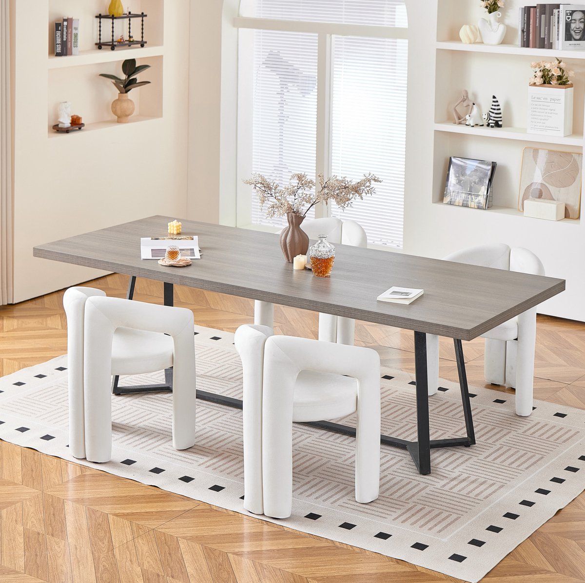 OKWISH Eetkamerstoel - Set Van 4 - Beige - Fluweel - Met Armleuningen