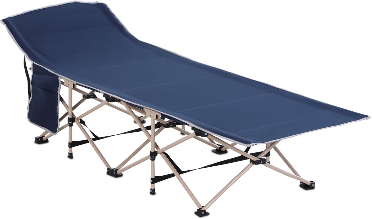 Campingbed 190×68×52 cm, blauw, metalen frame, ligstoel, vouwbed, kampeerbed, ligstoel voor buiten, stabiel en duurzaam, praktisch en stijlvol, gemakkelijk mee te nemen, geschikt voor camping, buitengebruik en reizen
