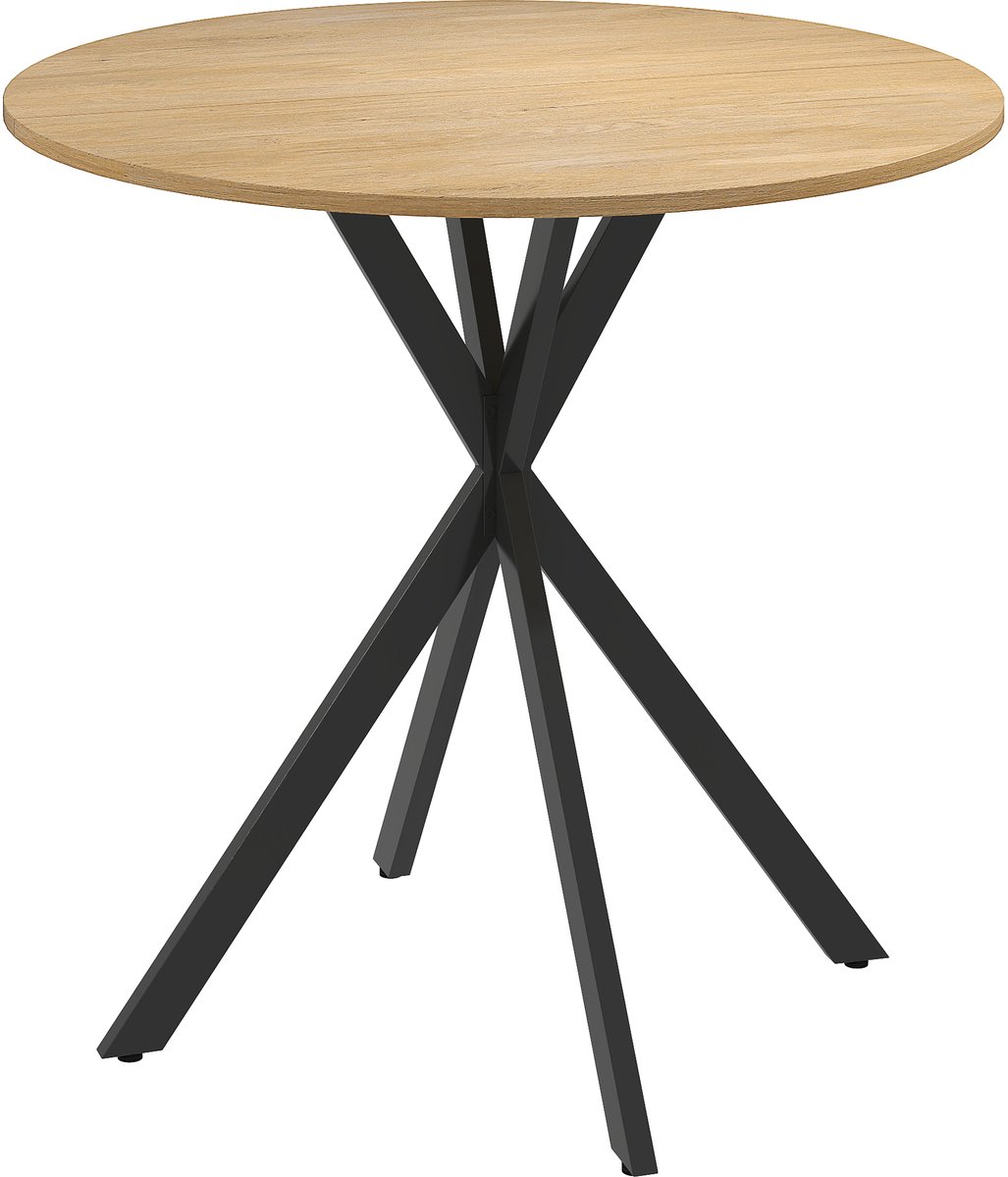 Homona Eettafel rond - Industriële stijl - Met verstelbare voetjes - Ø80 x 75 cm - Eiken