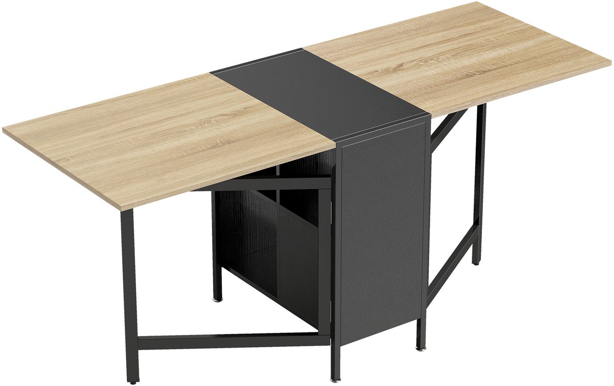 Homona Klaptafel - Met 4 opbergplanken - 169 x 60 x 75 cm - Donkerhoutkleur en zwart