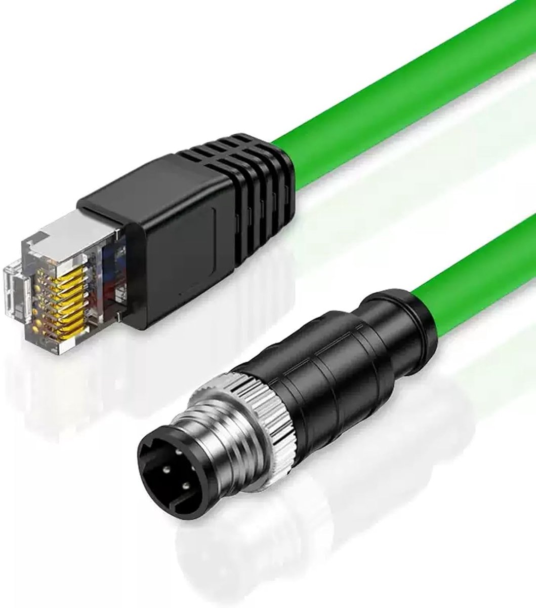 Sensorkabel, M12, D-codering, 4-polige stekker naar RJ45, 8P8C, dubbele eindkabel, recht, mannelijk, 2 m, AWG22
