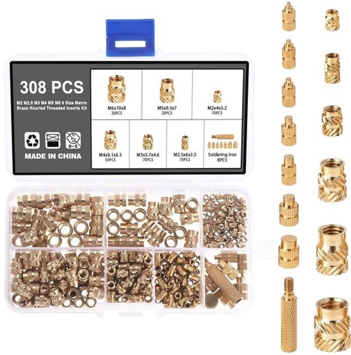Schroefdraadinzet en soldeerboutset - 308 stuks voor 3D-printen en kunststof toepassingen