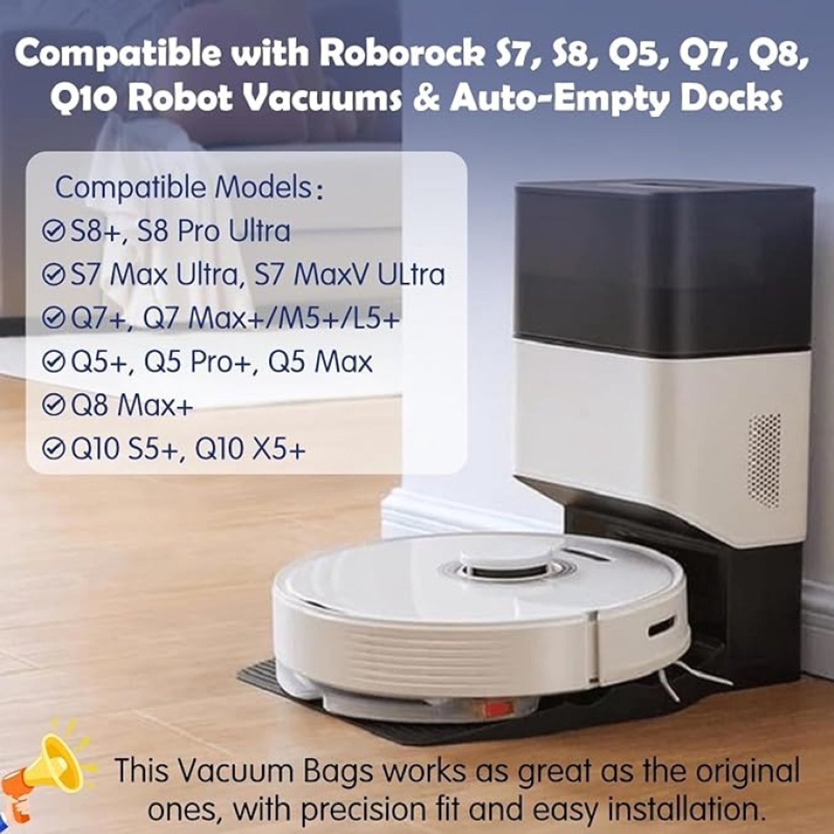 Stofzakken voor Roborock Q7 M5+/L5+/Q10 S5+/Q10 X5+/Q5 Pro+/Q5 Max+/S8 Pro Ultra/S8+/S7 MaxV Ultra/Q7 Max+/Q8 Max+ - 10 stuks 3L wegwerpstofzuigerzakken voor robotstofzuiger en afzuigstation