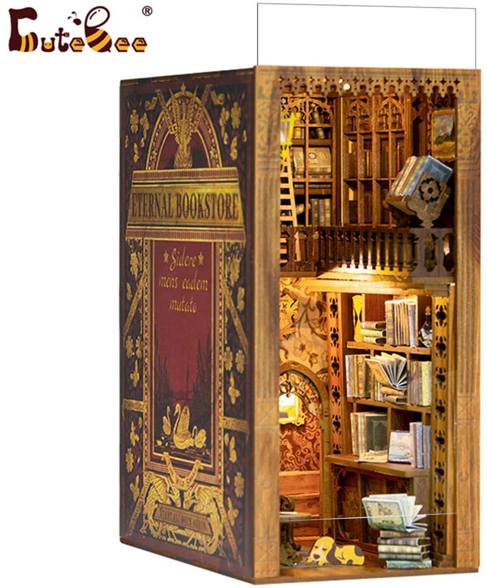 CuteBee Book Nook - Modelbouw - Houten 3D Puzzel - DIY Bouwpakket Volwassenen en Volwassenen - Boekensteun - Boekenhouder - Eternal Bookstore — afbeelding 8