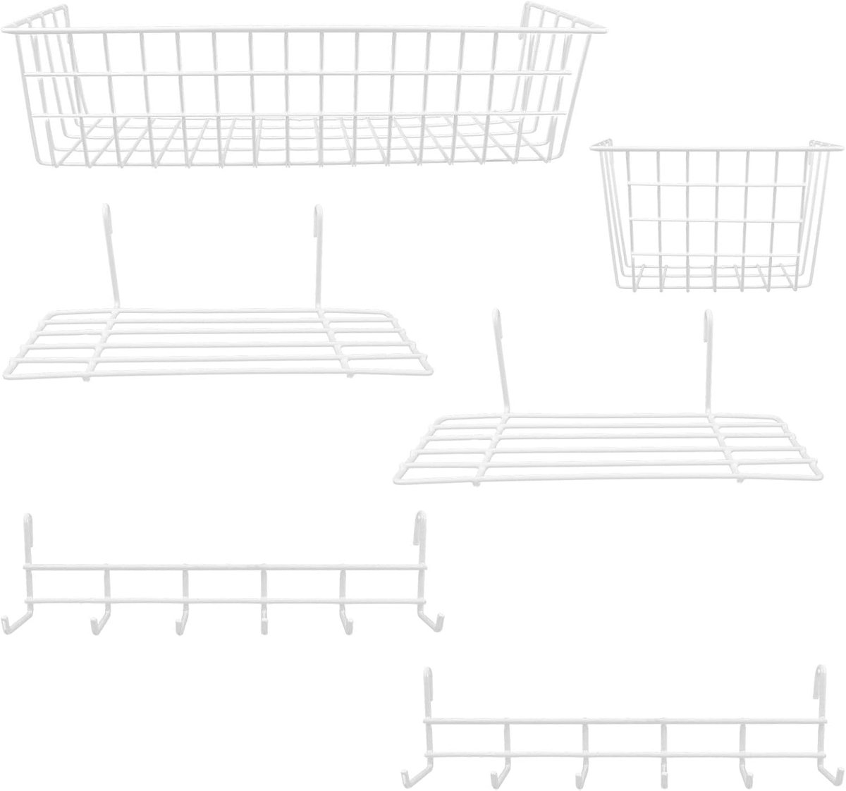 6 Stuks Delige Witte Metalen Draadmand met Wandmontage Gelaagde Opbergindeling voor Badkamer Keuken Slaapkamer Stevige Draadmanden zonder Boren Multifunctionele Organizer voor