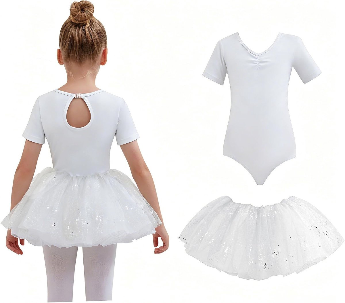 Balletjurk voor meisjes,katoen, balletjurk, dansjurk, danspakje met tutu, rok, korte mouwen, balletpak, balletoutfit, gymnastiek