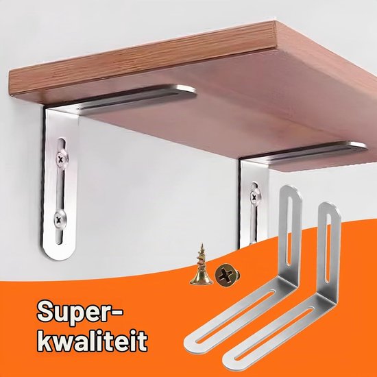 Set van 2 Hoekbeugels van RVS, 90 Graden L-vormige Beugels met Sleufgaten, Ideaal voor Planksteunen en Hoekplanken — afbeelding 4