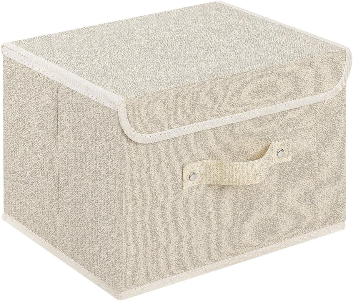 Opvouwbare opbergbakken met deksels, katoenen en linnen stoffen opbergmanden met handvat, voor boeken, kast, slaapkamer, huis, 25,9 x 20,1 x 17 cm, grijs en beige