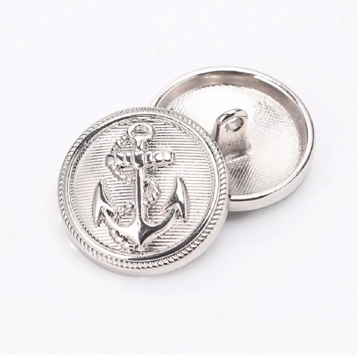 10Pcs Kleding Knop - Metalen Ankerpatroon Naaiknop Handvat Ronde Knoppenset voor Jas Uniform Jas (Zilver, 20mm)