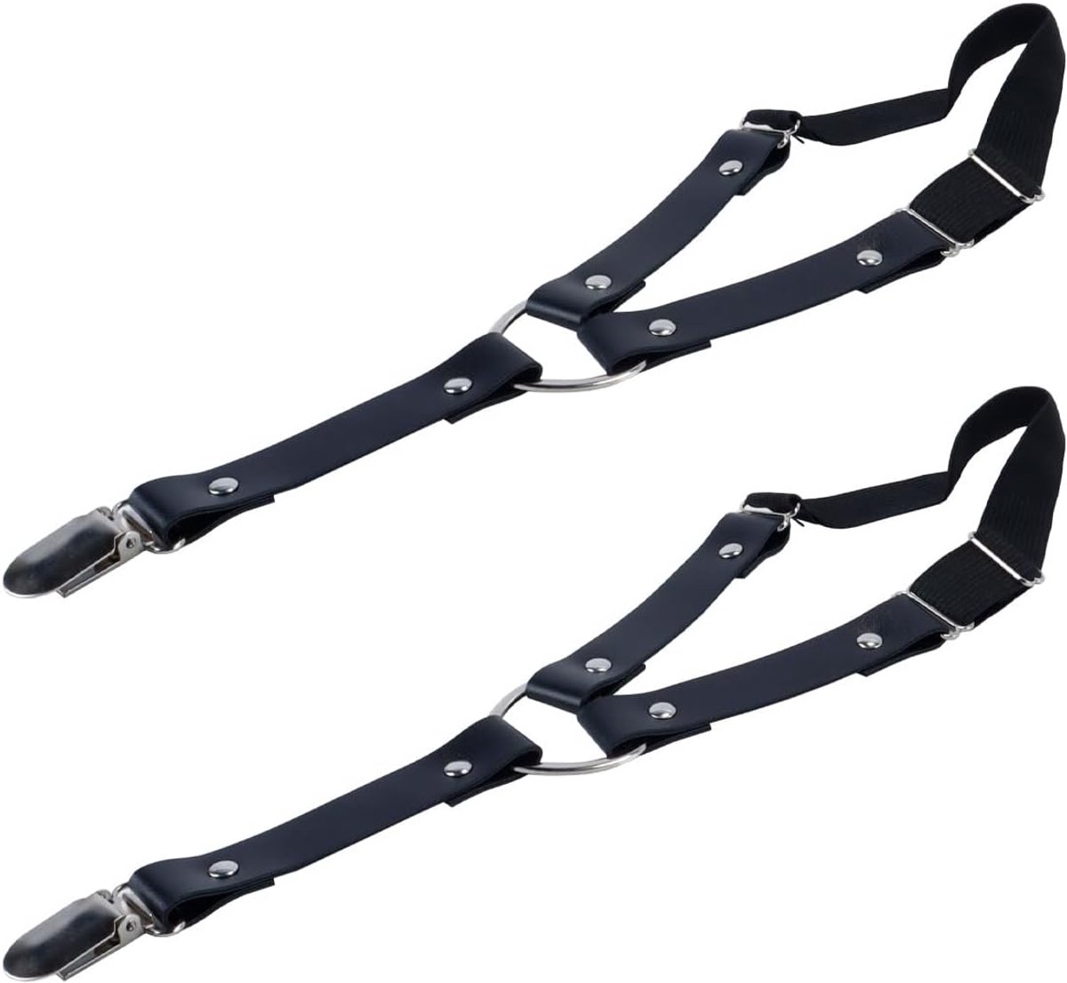 2 stuks hartvormige leren dijkousen voor dames, verstelbare beenkousen met clips voor dijhoge sokken, XL, zwart