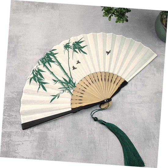 Vintage Bamboe Vouwwaaier met Kwastje Retro Chinese Stijl Handwaaier Opvouwbare Katoenen Danswaaier Draagbare Zomeraccessoire voor Kostuums Decoratie — afbeelding 2