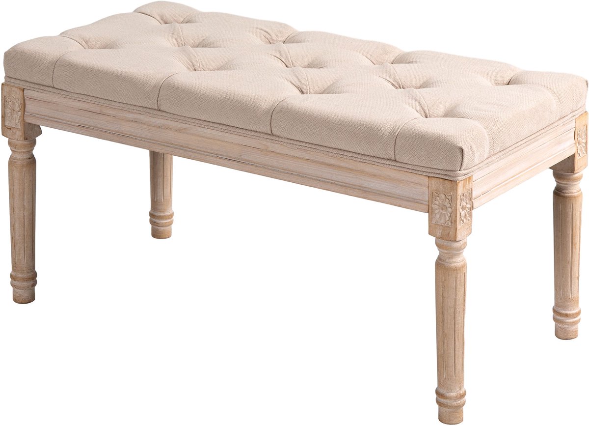 Homona Zitbank in vintage stijl met knoopdetails - 80 x 40 x 43 cm - Beige