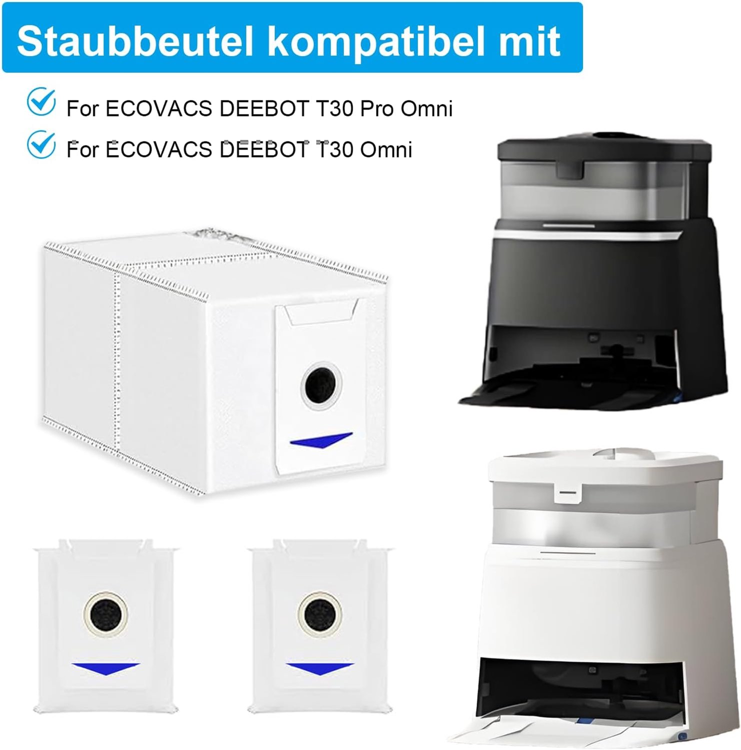 Set van 6 Stofzakken, Compatibel met Ecovacs Deebot T30 Pro Omni/T30 Omni,3L Stofzak