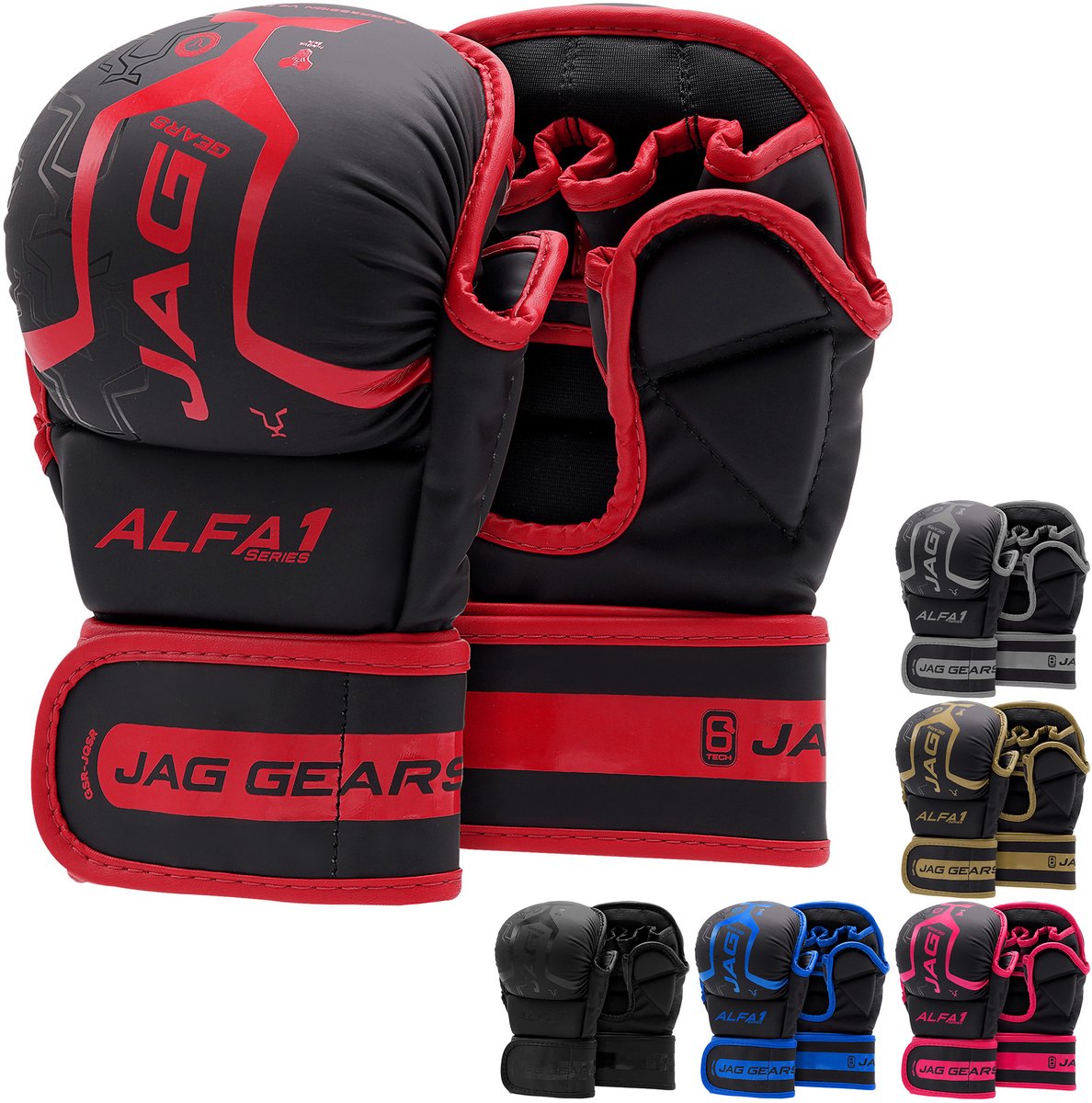 JAG Gears - ALFA – Grappling-handschoenen – MMA-sparringhandschoenen – Training – Boksen – Synthetisch leer – Rood – L/XL