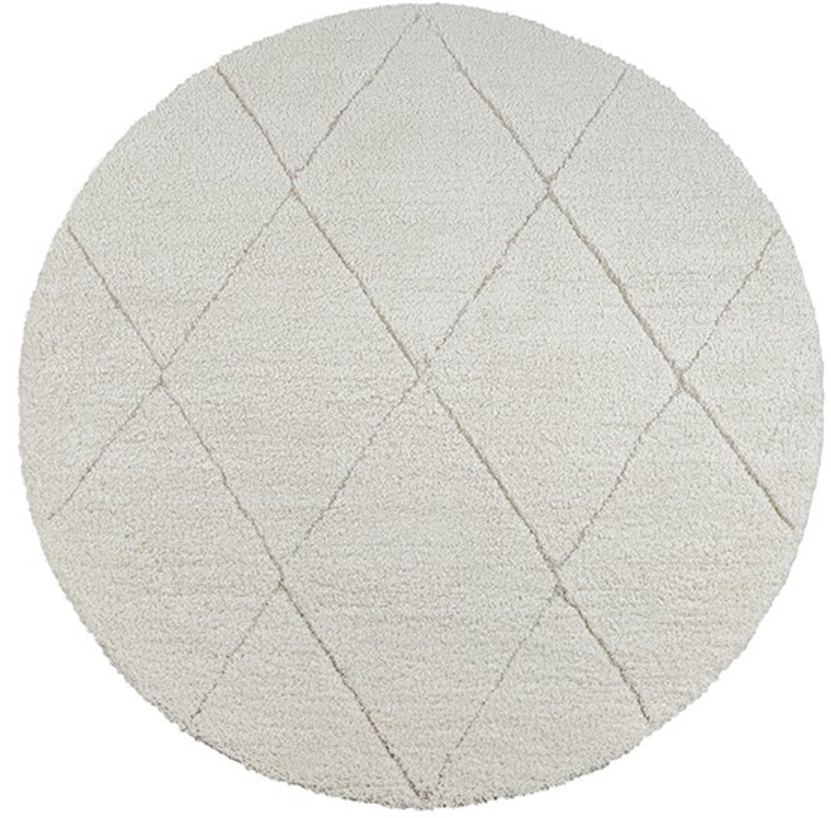 TapisTrend Harig tapijt Crème 160 cm rond Hoogpolig vloerkleed met een groot ruitpatroon voor de woonkamer, slaapkamer en ontspanningsruimte Beige