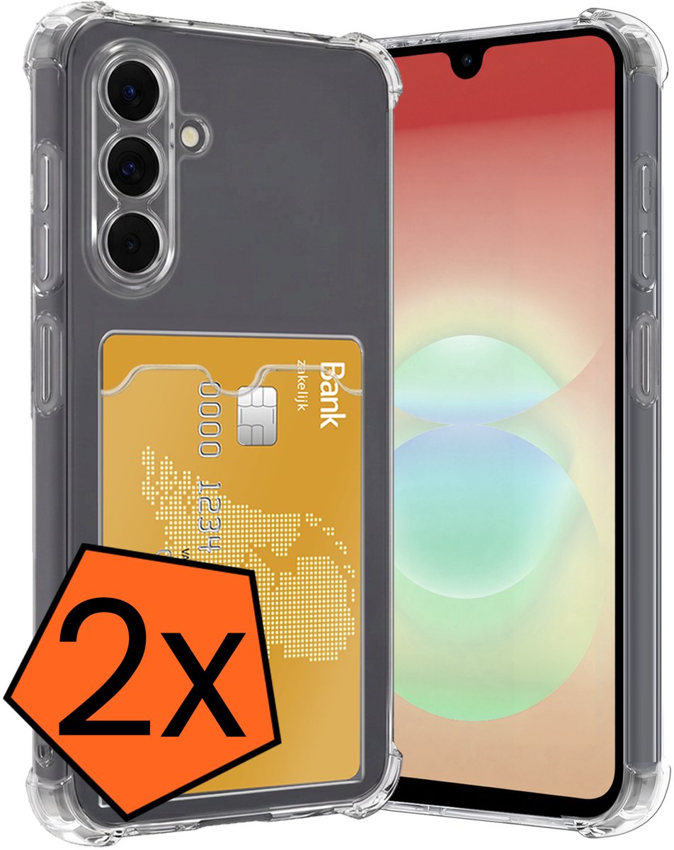 Hoes - 2 Stuks - Geschikt voor Samsung Galaxy A18 - Met Pashouder en Kaarthouder - Telefoon Hoesje Shockproof - Siliconen Case - Back Cover - Shock Proof - Pasjes Houder - Transparant