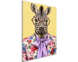 Canvas schilderij - Romantisch - Zebra - Vrolijk - Modern - Kleurrijk - Hal - Geel - Dieren - 30x45 cm