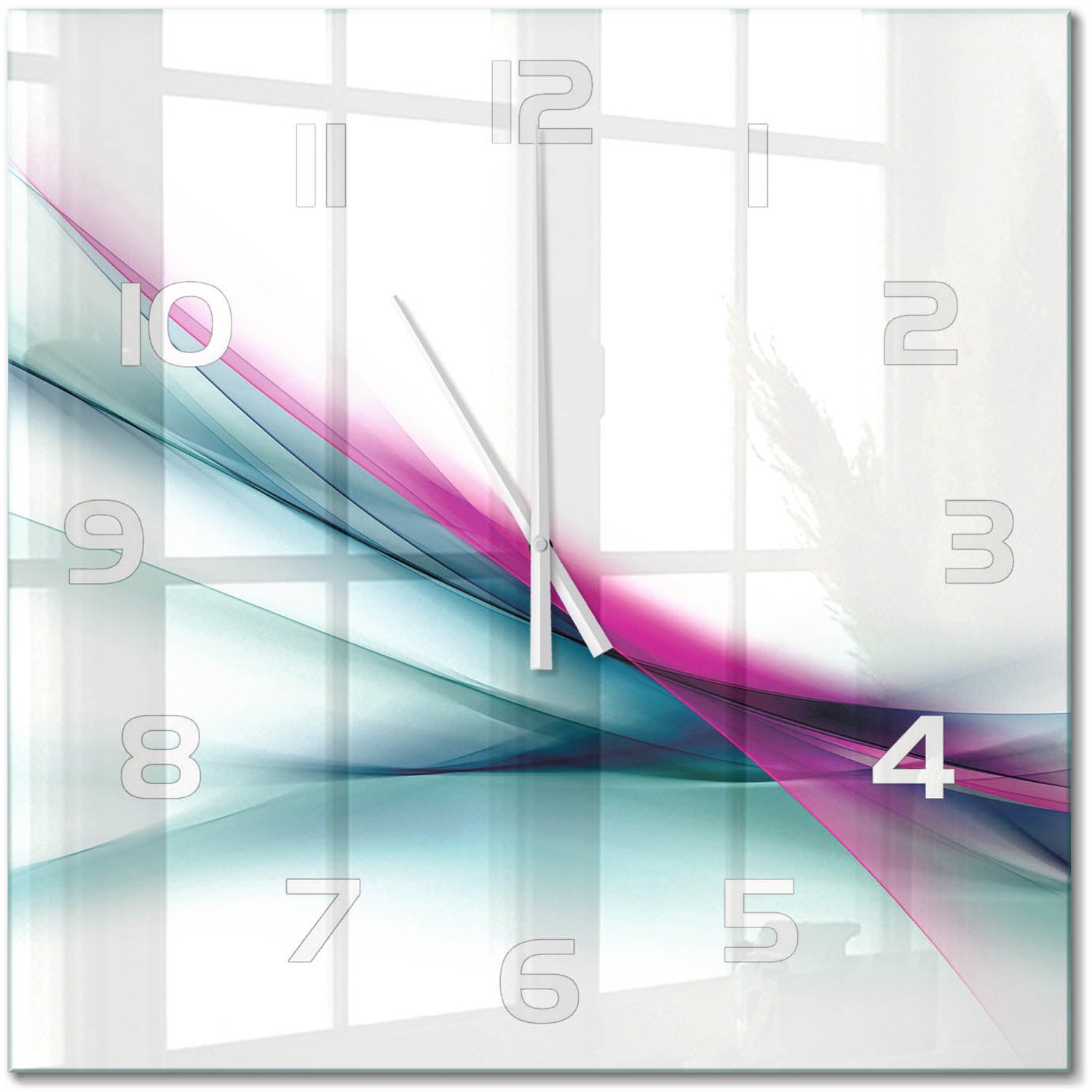 TULUP Wandklok - Golfabstractie Wandklok Glas Met Motief - 60x60 cm - Veelkleurig Decoratieve Glazen Klok - Witte handen - Vierkante Klok - Gekleurde Glazen Klok - Glazen Klok Met Print