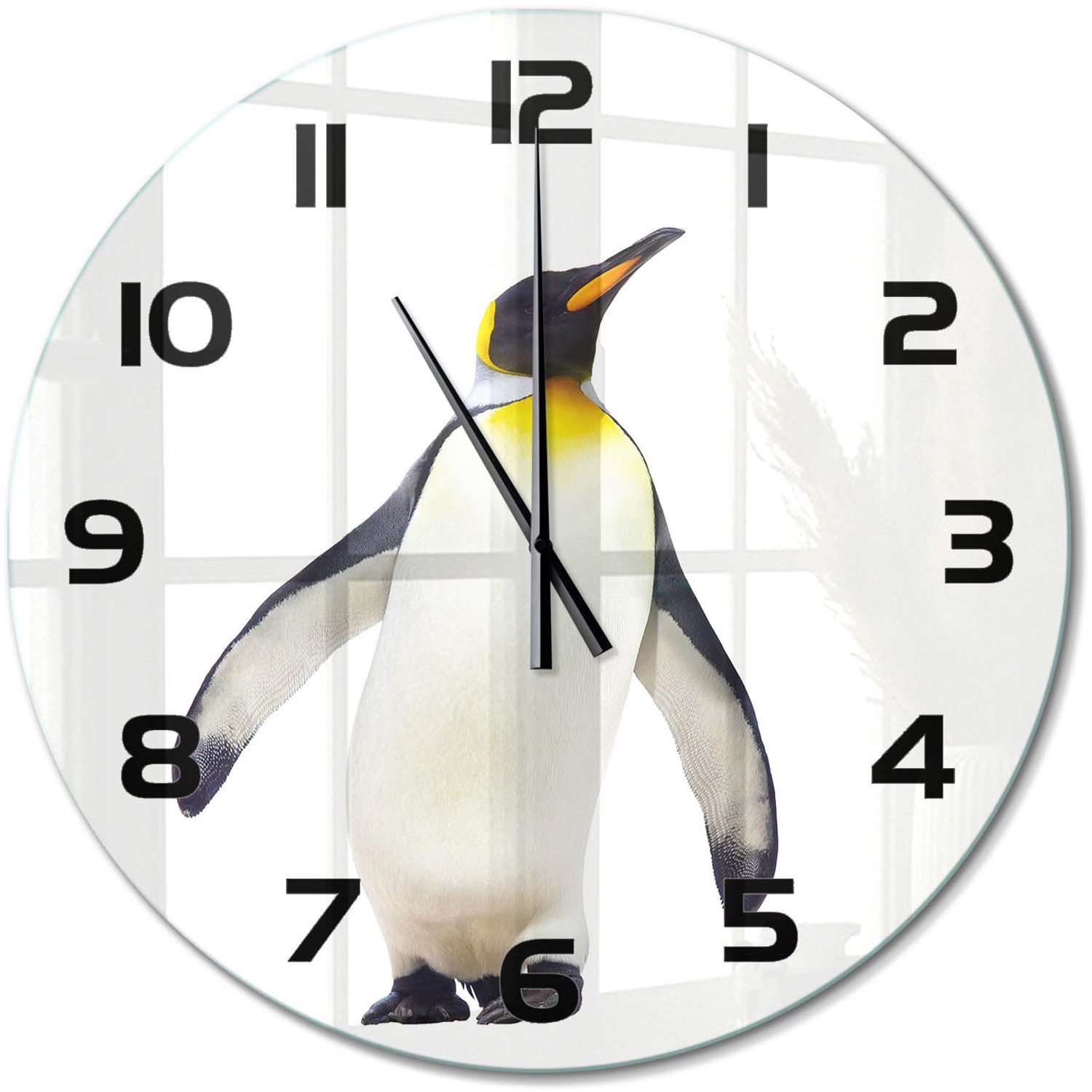 TULUP Wandklok - Pinguïn Wandklok Glas Met Motief - fi60 cm - Wit Decoratieve Glazen Klok - Zwarte handen - Ronde Klok - Gekleurde Glazen Klok - Glazen Klok Met Print