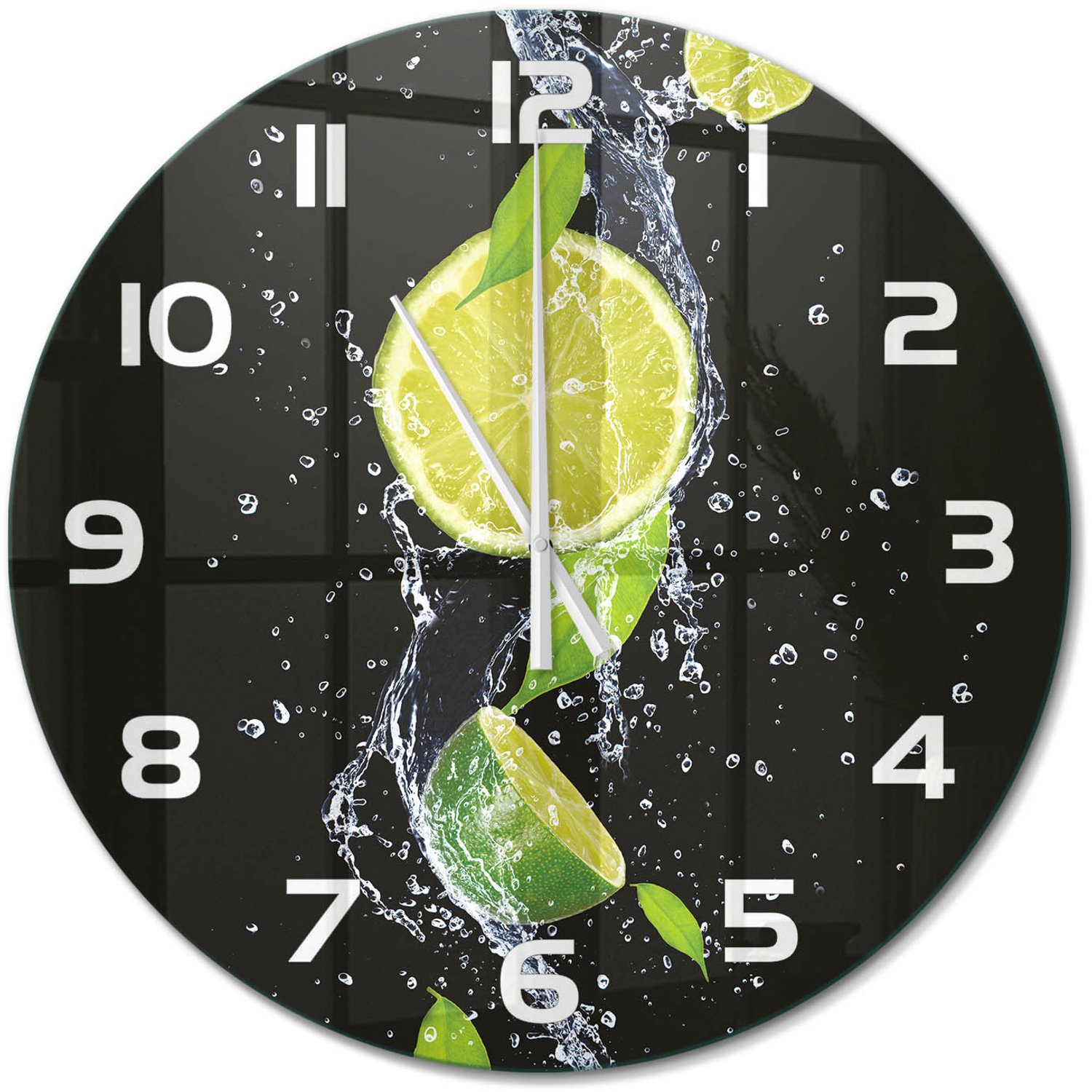 TULUP Wandklok - Kalk en water Moderne Wandklok Glas - fi60 cm - Groente Wandklok Glas Decoratie - Witte handen - Ronde Klok - Glazen Wandklok Design - Klok Glas Met Opdruk