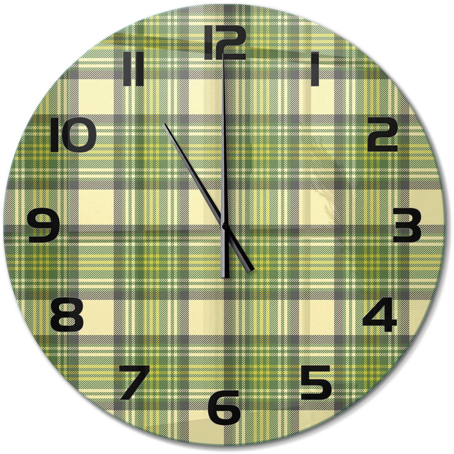 TULUP Wandklok - Groen raster Wandklok Glas Met Motief - fi60 cm - Groente Decoratieve Glazen Klok - Zwarte handen - Ronde Klok - Gekleurde Glazen Klok - Glazen Klok Met Print