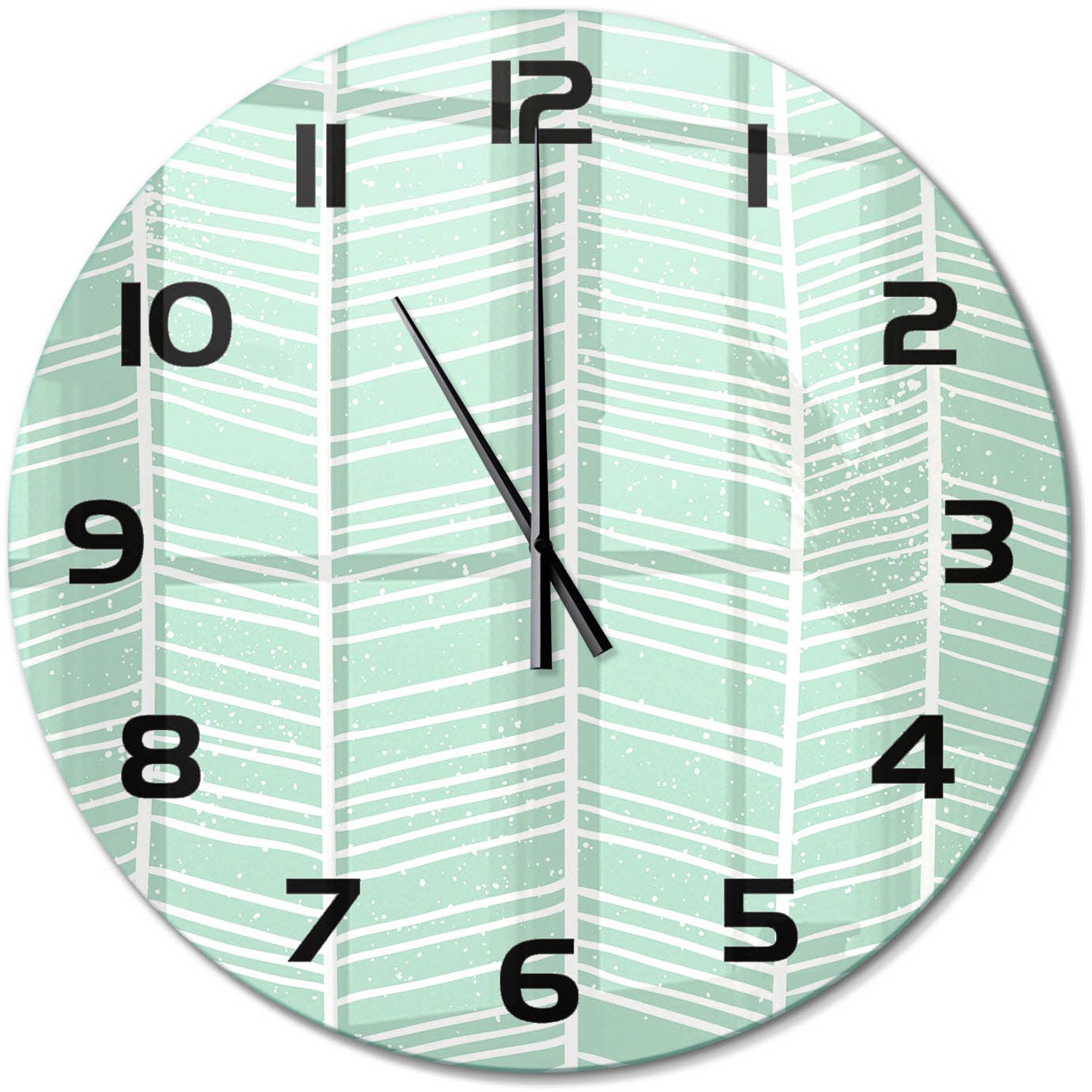 TULUP Wandklok - Visgraatpatroon Wandklok Glas Met Motief - fi60 cm - Groente Decoratieve Glazen Klok - Zwarte handen - Ronde Klok - Gekleurde Glazen Klok - Glazen Klok Met Print