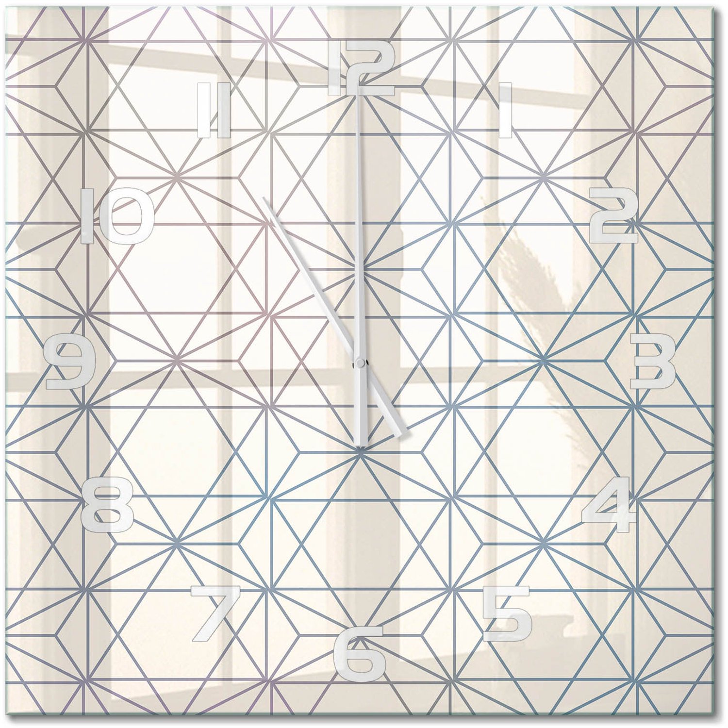 TULUP Wandklok - Geometrische achtergrond Klok Glas Met Opdruk - 60x60 cm - Beige Moderne Wandklok Glas - Witte handen - Vierkante Klok - Decoratieve Glazen Klok - Glazen Wandklok Design